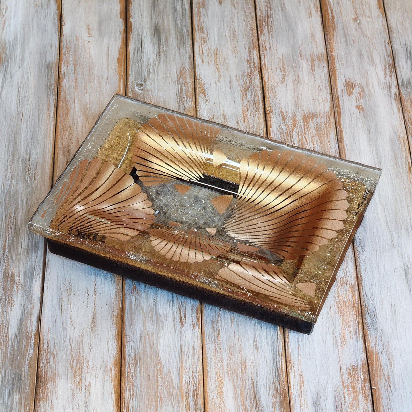 NZ Made Glass Rimu Soap/Jewelry Dish Shells - Copper