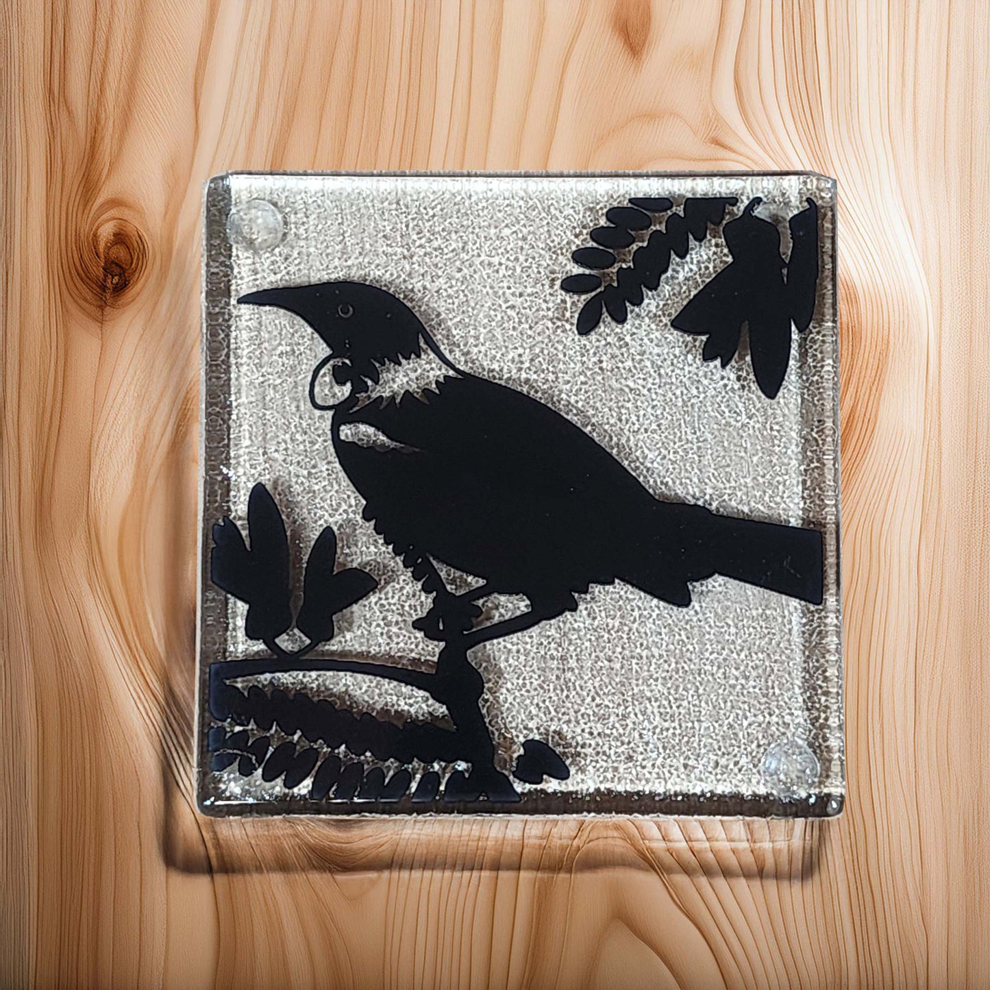 NZ Made Glass Coasters Tui - Single in display box