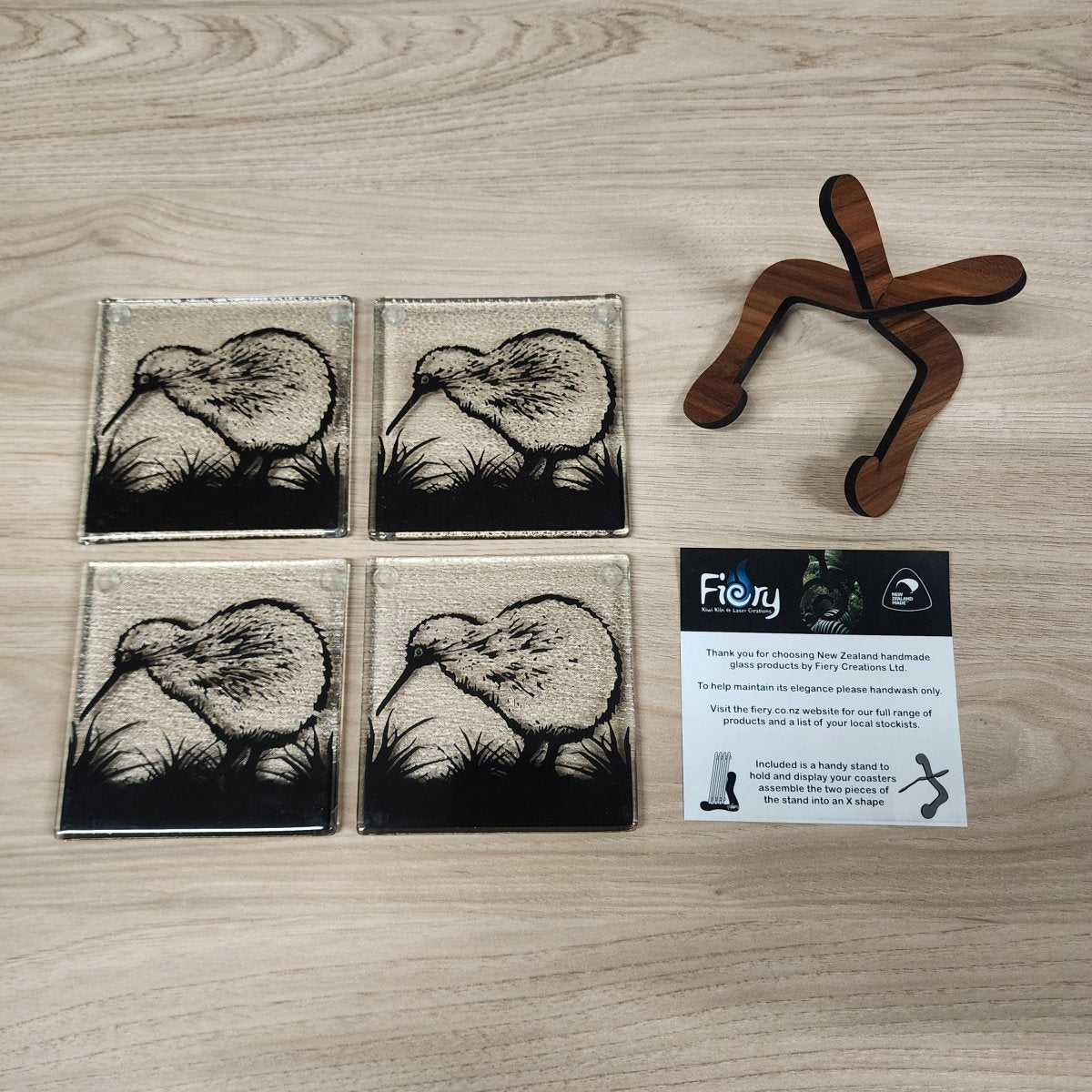 Kiwi Glass Coasters - Pack of 4 - Fiery Creations Ltd