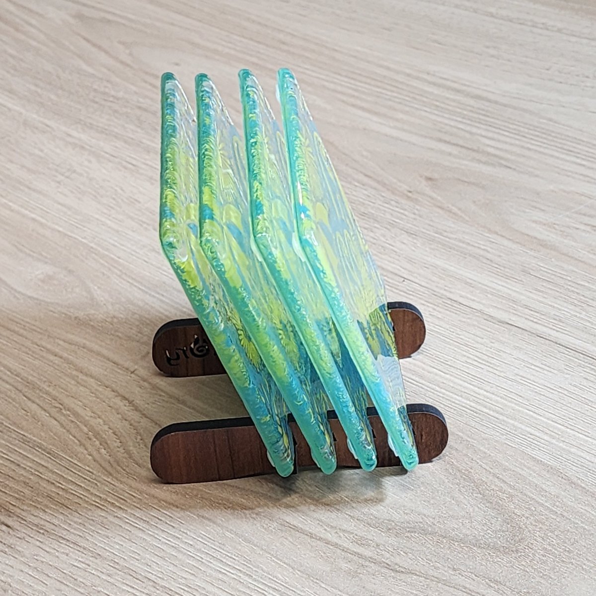 Kiwi Summer Blue/Yellow Glass Coasters - Pack of 4 - Fiery Creations Ltd