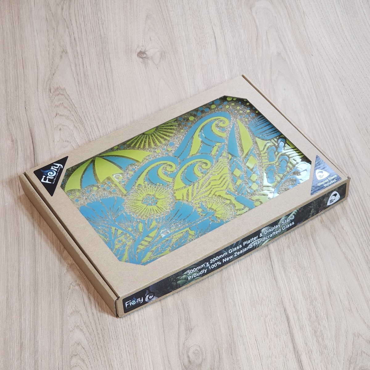 Kiwi Summer Blue/Yellow - Medium Rectangle 300x200mm w/stand - Fiery Creations Ltd