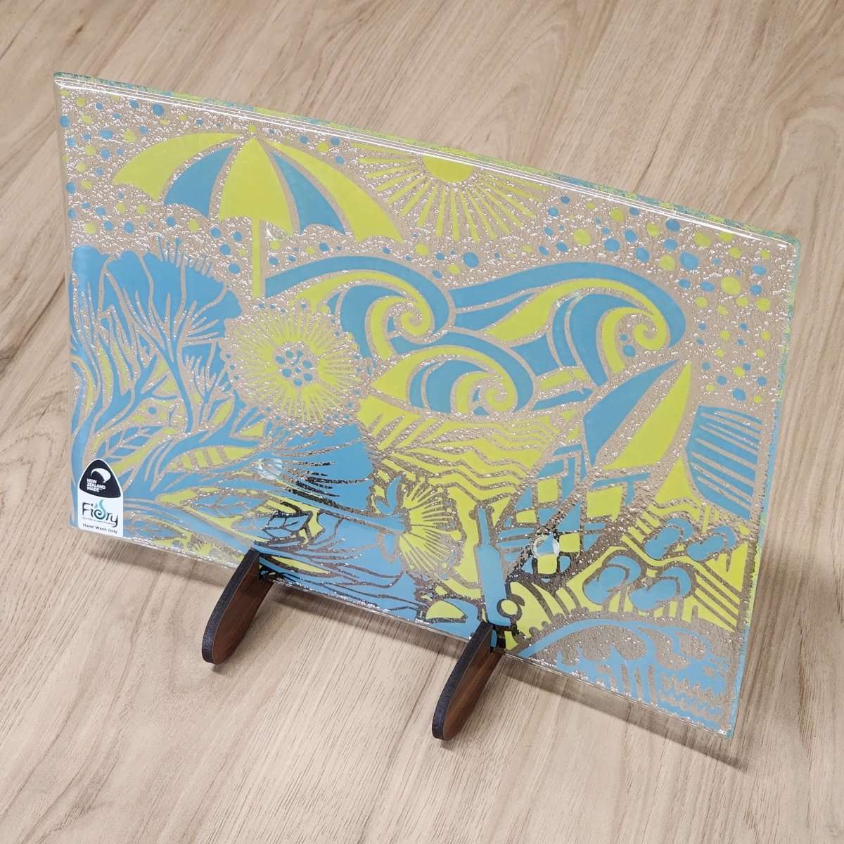 Kiwi Summer Blue/Yellow - Medium Rectangle 300x200mm w/stand - Fiery Creations Ltd