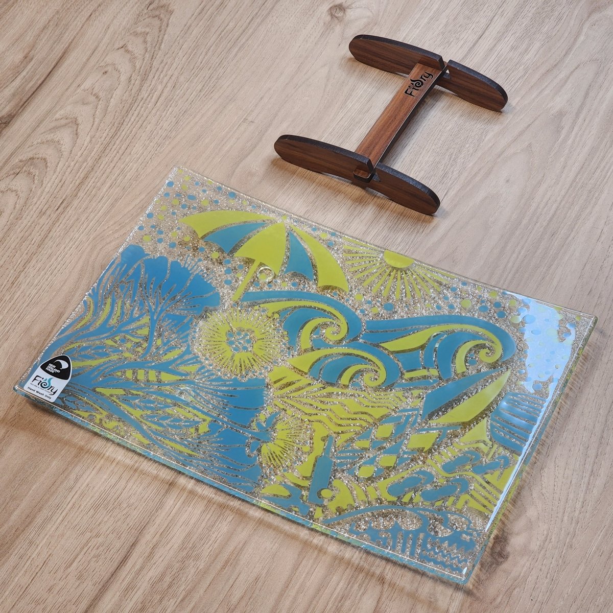 Kiwi Summer Blue/Yellow - Medium Rectangle 300x200mm w/stand - Fiery Creations Ltd