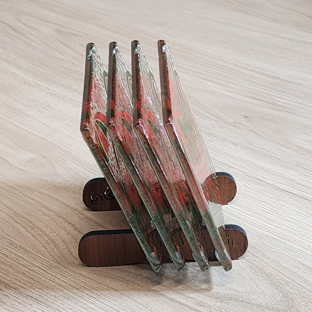 Kiwi Summer Red/Green Glass Coasters - Pack of 4 - Fiery Creations Ltd