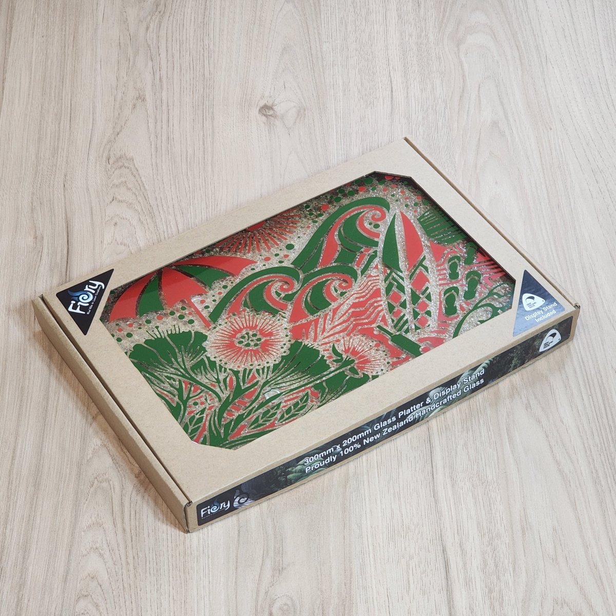 Kiwi Summer Red/Green Medium Rectangle 300x200mm w/stand - Fiery Creations Ltd