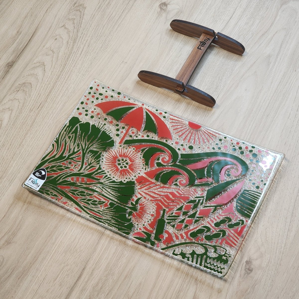 Kiwi Summer Red/Green Medium Rectangle 300x200mm w/stand - Fiery Creations Ltd