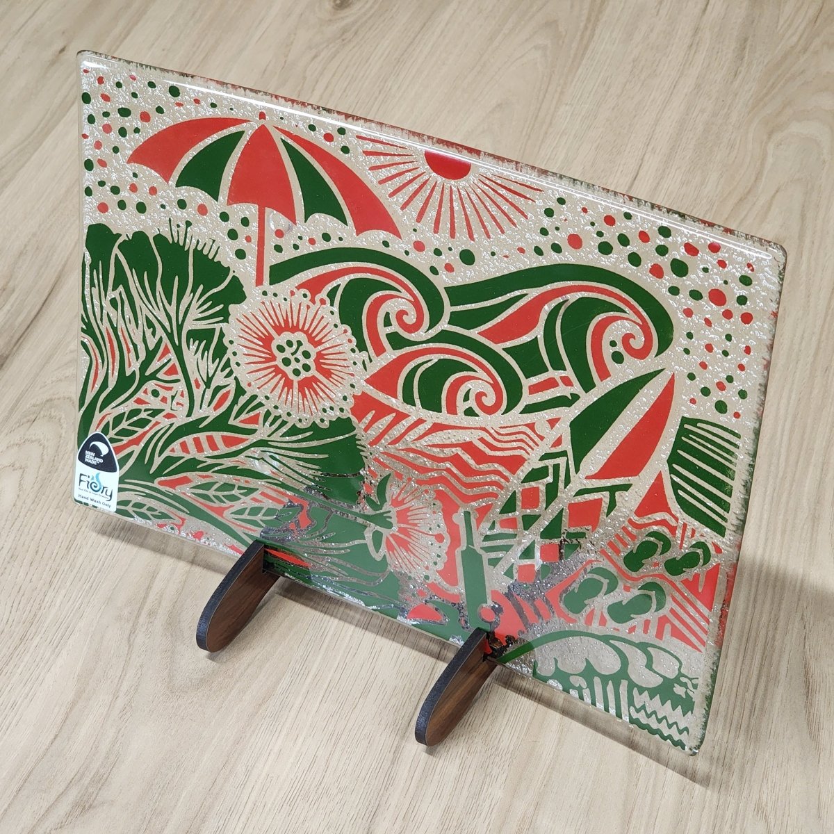 Kiwi Summer Red/Green Medium Rectangle 300x200mm w/stand - Fiery Creations Ltd
