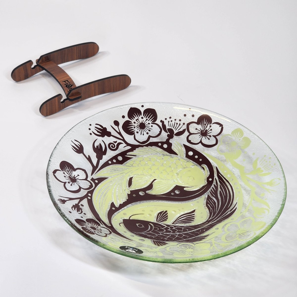 Koi Balance Brown Lemon Medium Bowl 310mm round w/stand - Fiery Creations Ltd