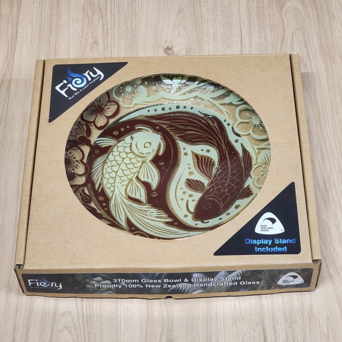 Koi Balance Brown Lemon Medium Bowl 310mm round w/stand - Fiery Creations Ltd