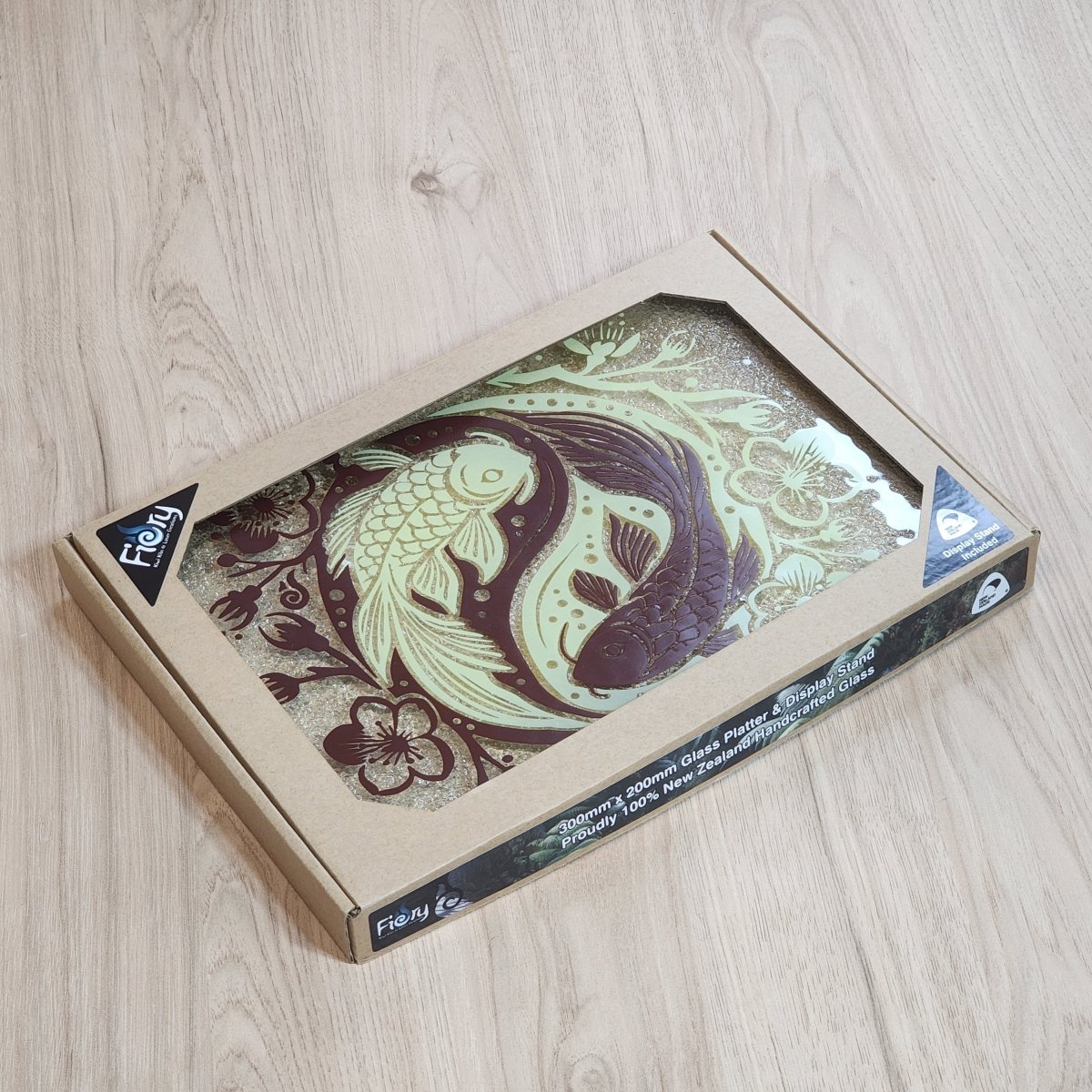 Koi Balance Brown/Lemon Medium Rectangle 300x200mm w/stand - Fiery Creations Ltd