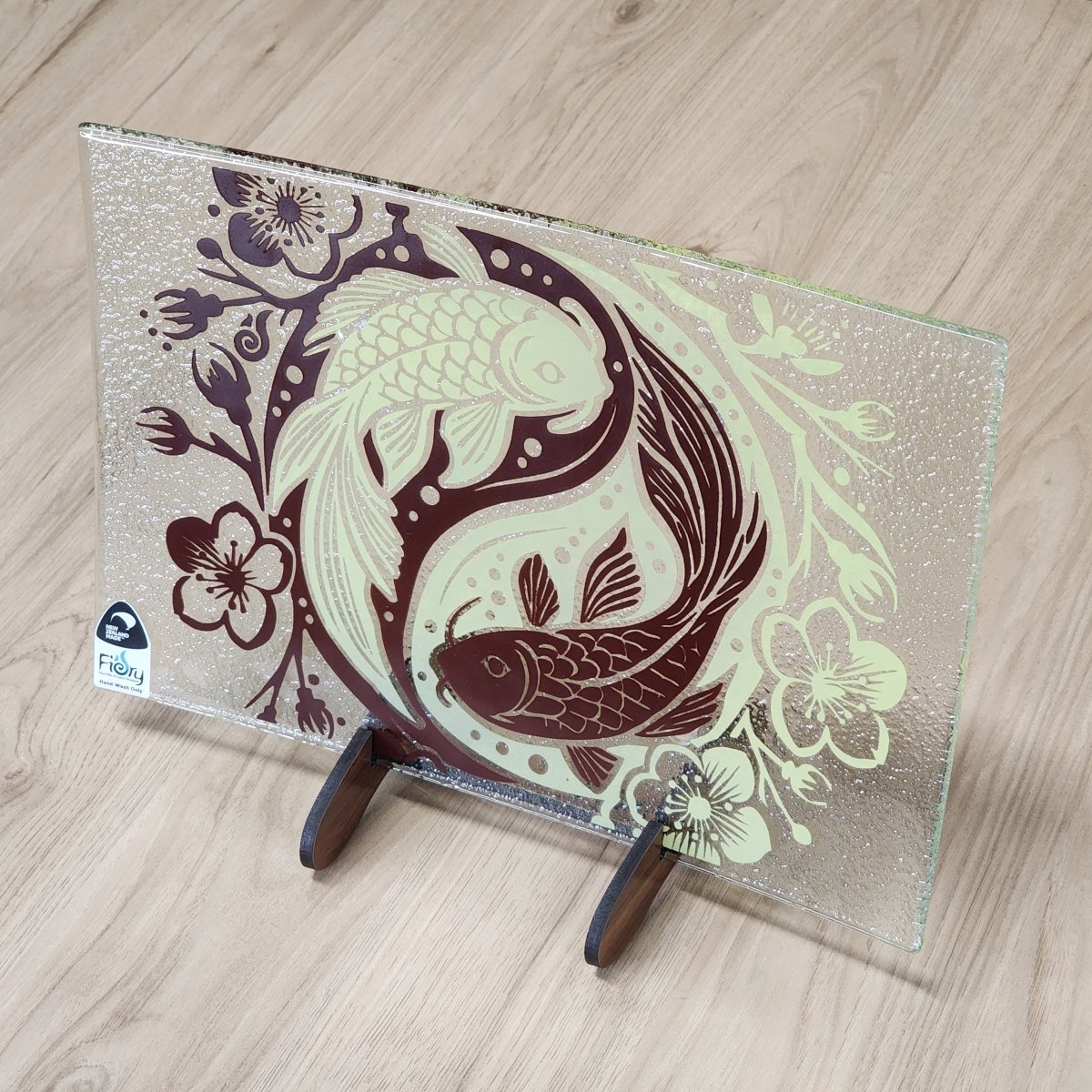 Koi Balance Brown/Lemon Medium Rectangle 300x200mm w/stand - Fiery Creations Ltd