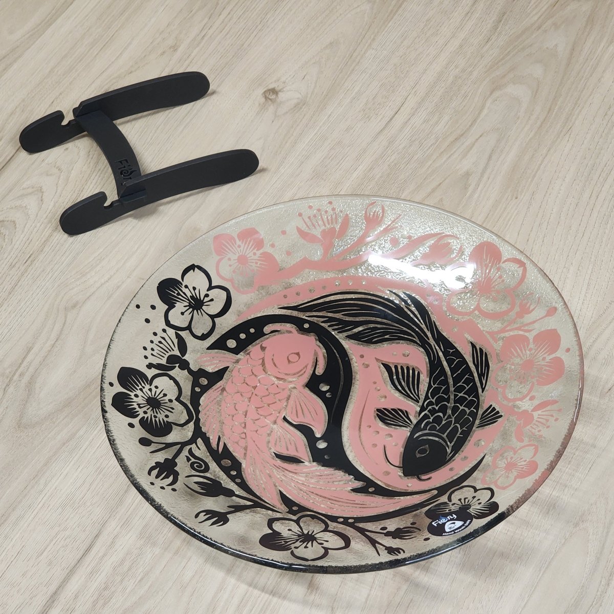Koi Balance Pink/Black - Medium Bowl 310mm round w/stand - Fiery Creations Ltd