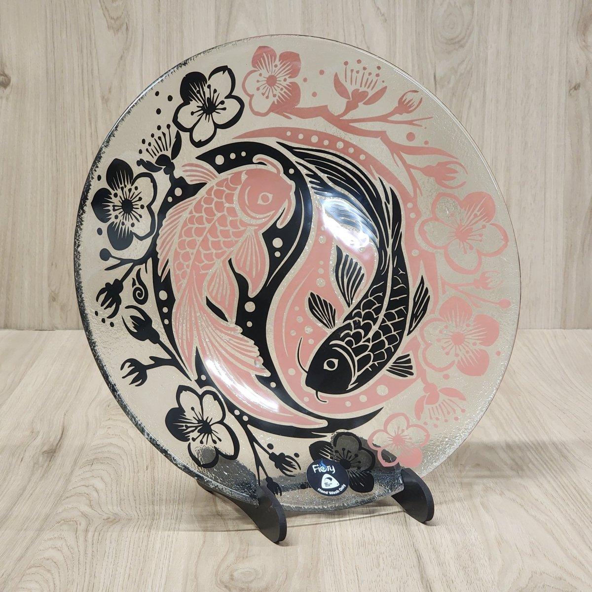 Koi Balance Pink/Black - Medium Bowl 310mm round w/stand - Fiery Creations Ltd