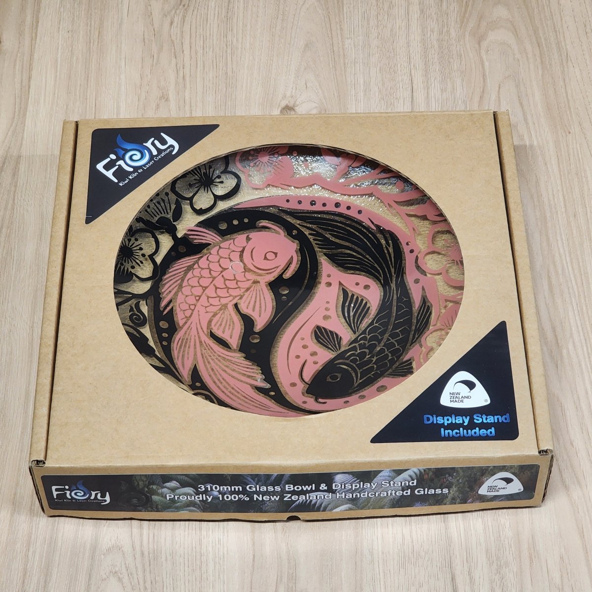 Koi Balance Pink/Black - Medium Bowl 310mm round w/stand - Fiery Creations Ltd