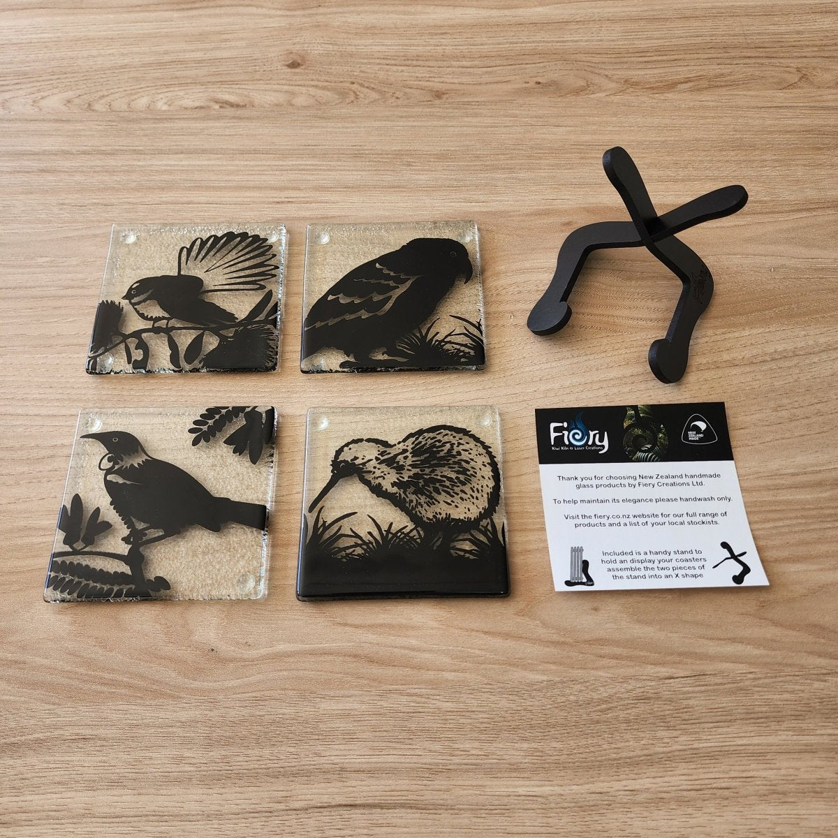 NZ Birds Glass Coasters - Pack of 4 - Fiery Creations Ltd