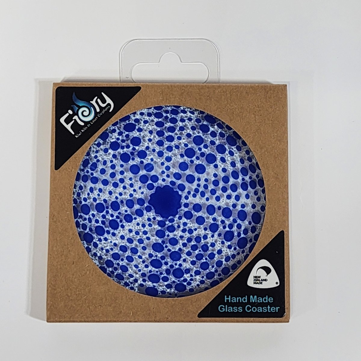 NZ Made Glass Coaster Kina - Royal Blue - Single in display box - Fiery Creations Ltd