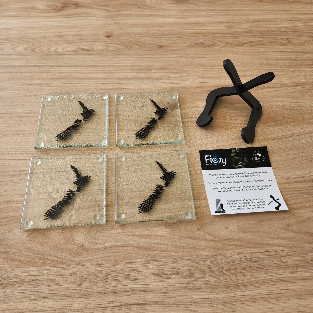 NZ Squiggle Map Glass Coasters - Pack of 4 - Fiery Creations Ltd