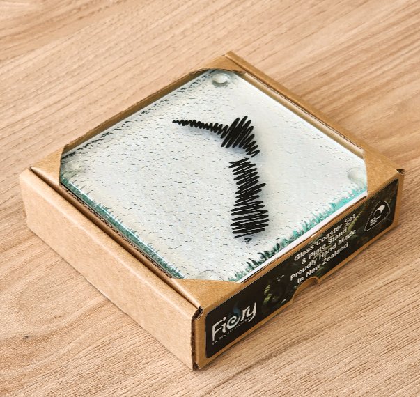 NZ Squiggle Map Glass Coasters - Pack of 4 - Fiery Creations Ltd