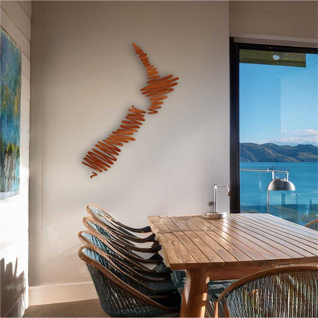 NZ Squiggle Map Wall Art Rimu - Fiery Creations Ltd