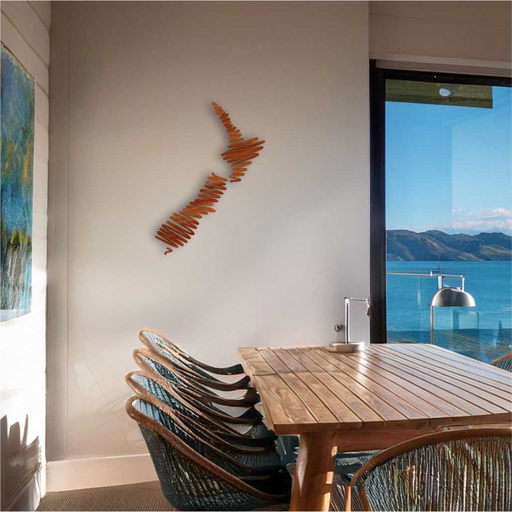 NZ Squiggle Map Wall Art Rimu - Fiery Creations Ltd