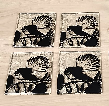 Piwakawaka Glass Coasters - Pack of 4 - Fiery Creations Ltd