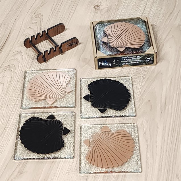 Scallop Shell Glass Coasters - Pack of 4 - Fiery Creations Ltd