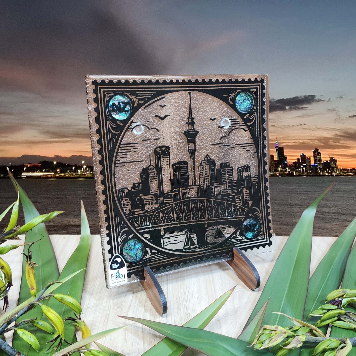 Stamp Range - Auckland w/Paua Medium Square 200x200mm - Fiery Creations Ltd