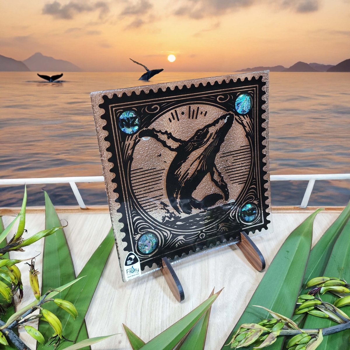 Stamp Range - Whale w/Paua Medium Square 200x200mm - Fiery Creations Ltd