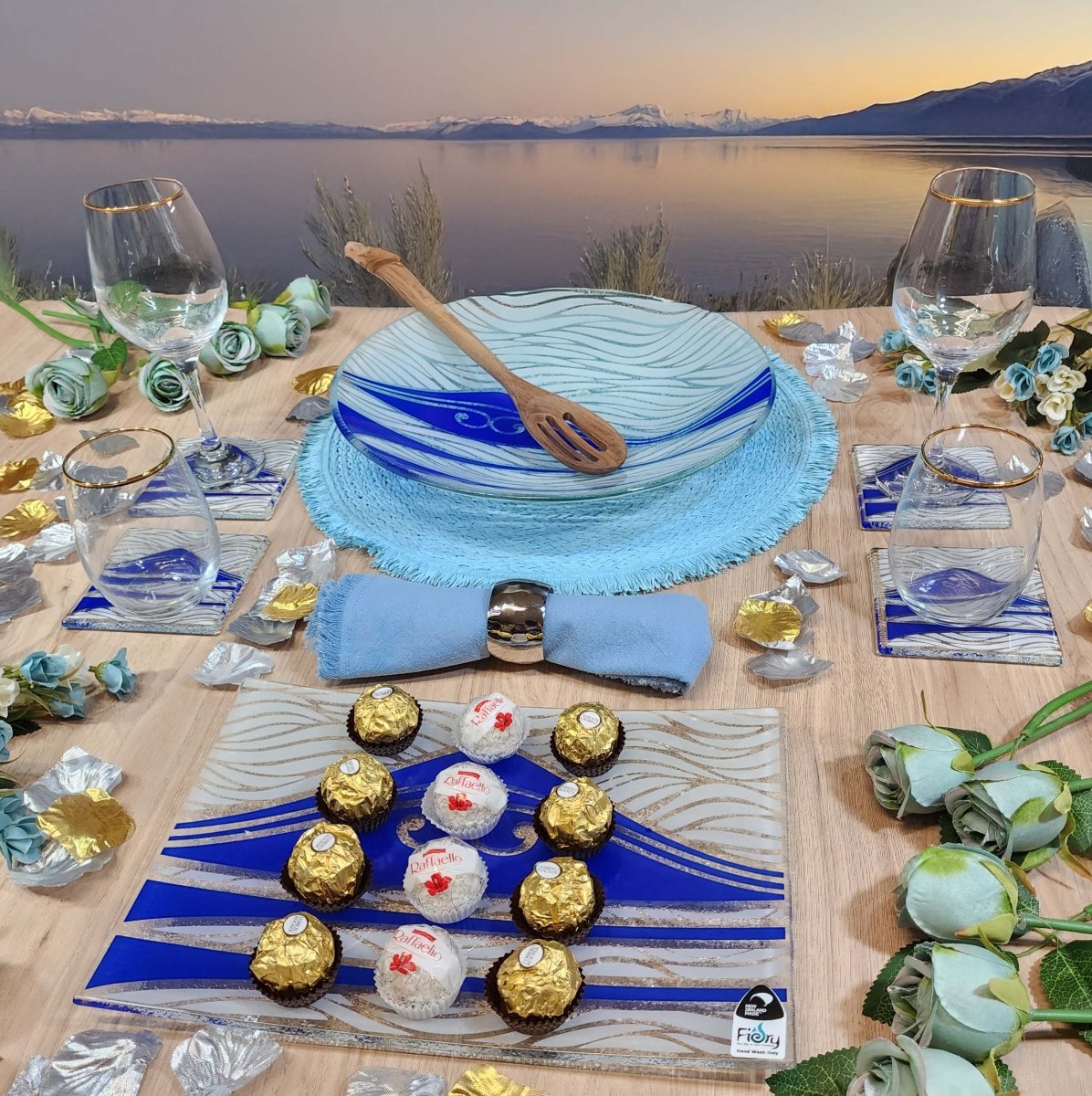 Te Maunga Blue/White Glass Coasters - Pack of 4 - Fiery Creations Ltd