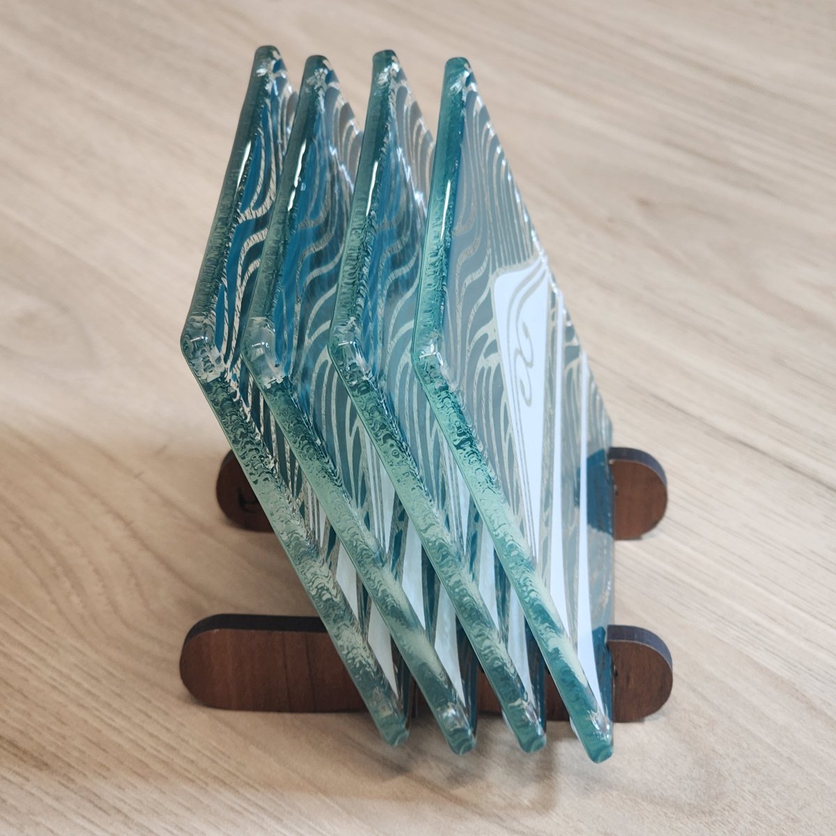 Te Maunga Teal/Pearl Glass Coasters - Pack of 4 - Fiery Creations Ltd