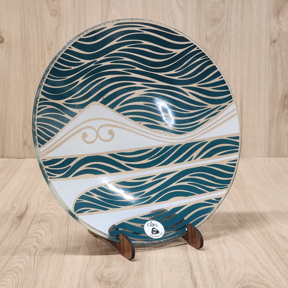 Te Maunga Teal/Pearl Medium Bowl 310mm round w/stand - Fiery Creations Ltd