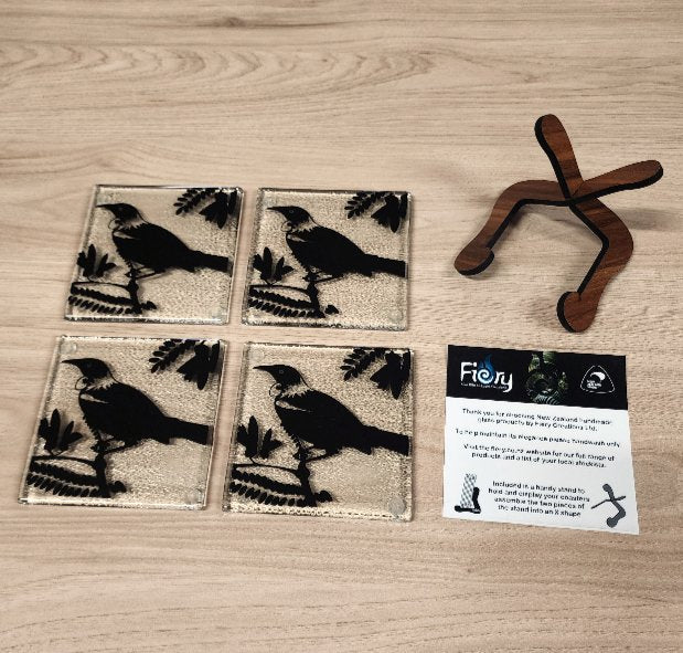 Tui Glass Coasters - Pack of 4 - Fiery Creations Ltd