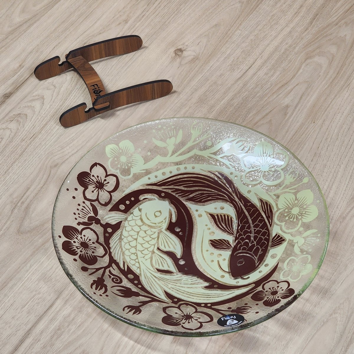 Koi Balance Brown Lemon Medium Bowl 310mm round w/stand - Fiery Creations Ltd
