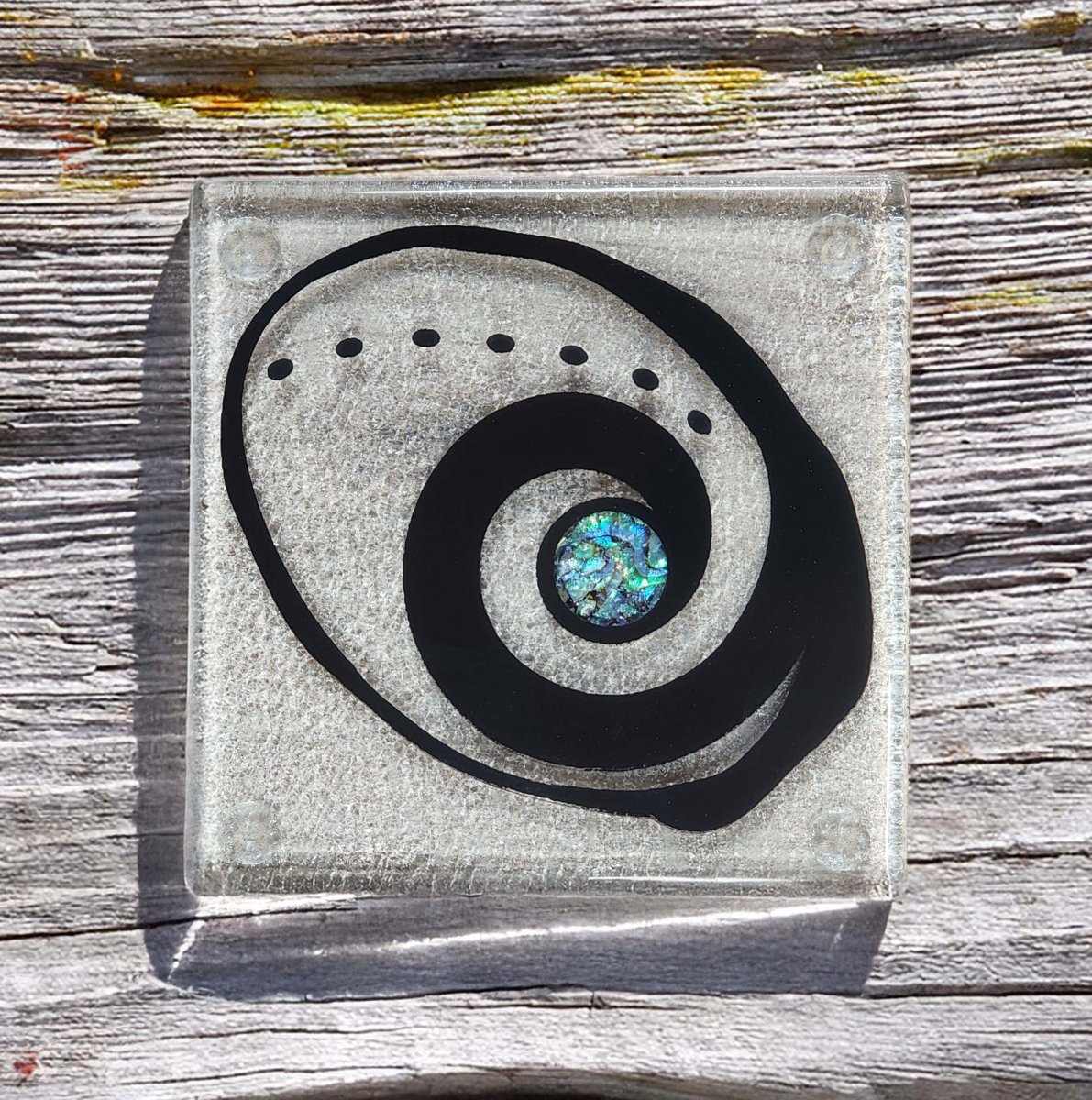 Shell Glass Coaster NZ Made Glass Coasters Paua Shell - Blk - 4Pk w/stand – Form & Flair