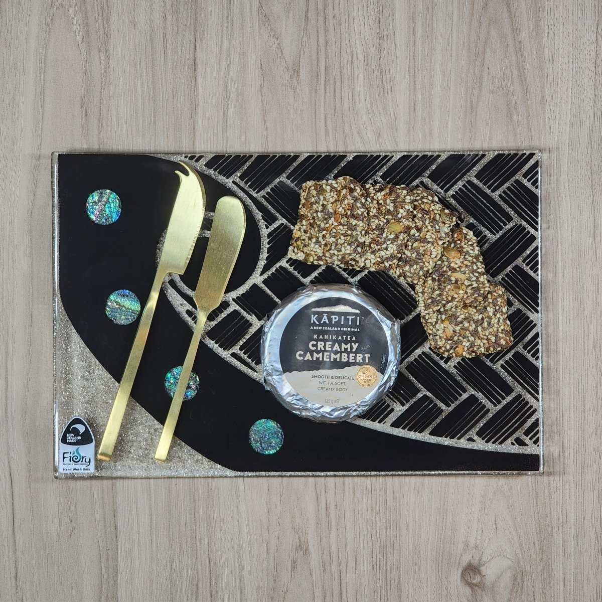 Plate Koru NZ Made Glass Paua Platter/Plate Koru Kete - Blk w/stand w/stand – Form ...